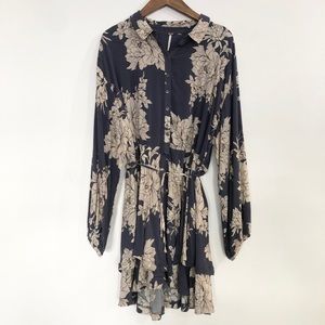 Free People Blue and White Floral Tie Dress
